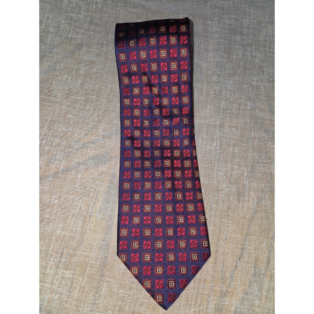 Executive Collection by Tom James Mens Silk Tie Navy Blue Red Geometric Floral